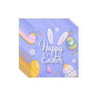 100 pcs Easter Napkins Paper, Happy Easter Paper Napkins with Bunny and Eggs Pattern, 16.5x16.5cm, Disposable Party Tableware (Purple)