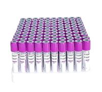 100 PCS EDTA K2 Vacutainer Tubes, 2ml/5ml/10ml Glass Blood Collection Tubes with Purple Screw Caps & Label Tags for Laboratory Use, 5ml Capacity