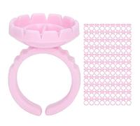 100 Pcs Eyelash Glue Ring Holders, Disposable Lash Extension Glue Trays Blue Reusable Adhesive Rings for Professional and Home Lash Application (Pink 100 Pieces per Pack)