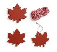 100 Pcs Fall Gift Tags, Gift Tags with String Attached, Fall Maple Leaf Kraft Paper Tag, Red Maple Leaves Paper Labels, Labels with 33 Feet Red White String for Thanksgiving, Christmas, Wedding