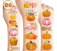 100 PCS Fall Little Pumpkin Autumn Halloween Temporary Tattoos Themed 1st First Birthday Party Decorations Supplies Favors Decor Cute Thanksgiving Stickers Gifts for Boys Girls School Prizes Carnival