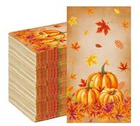 100 PCS Fall Pumpkin Guest Napkins 3 Ply Fall Paper Napkins Farmhouse Pumpkin Maple Leaf Dinner Napkin Disposable Autumn Decorative Hand Towels for Autumn Thanksgiving Harvest Home Party Supplies