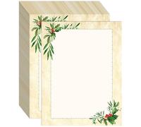 100 PCS Falling Holly Christmas Holiday Letterhead Christmas Border Computer Paper Stationery Paper for Note Letters to Santa Holiday Printer Papers Invitations Office School 8.5 x 11 In