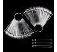 100 PCS False Nail Sticks Fan-Shaped Nail Art Tips Nail Display Card Nail Swatches Practice Tool with Ring, Clear