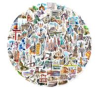 100 Pcs Famous Buildings Stickers for Luggage,Bumper,Skateboard, Guitar,Laptop,Water Bottle,Helmet,Scrapbook,World Famous Vinyl Sticker,Tourism Landmarks Waterproof Decals,Gift for Teens Adults Girls