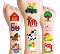 100 PCS Farm Barnyard Animal Temporary Tattoos Sticker One 1st First Two 2nd Farm Birthday Decorations Party Supplies Favors Gift Boys Girls Farmhouse Tractor Cow Pig Horse Tattoo School Reward Themed