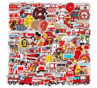 100 Pcs Fire Fighting Hero Stickers Waterproof Cute Cartoon Firemen Stickers for Laptop Skateboard Snowboard Water Bottle Helmet Bike Luggage Car,Vinyl Funny Fire Tool Sticker for Teens Kids Adults