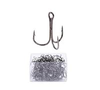 100 Pcs Fishing Hook Treble Hooks, Carbon Steel Solid Triple Barbed Fish Hook in Box, Fishing Trackle for Pike, Zander, Perch Freshwater Saltwater Fishing - 2/0#
