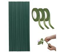 100 Pcs Florist Wire, Flower Stems for Crafting with 3 Rolls Floral Tape, Green Floral Wire and Florist Tape for DIY Wedding, Father's Day, Valentine's Day Gift Handmade Flower Products Flower Shop