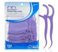 100 pcs Floss Sticks Dental Floss Picks 2 in 1 Portable Floss Sticks, Disposable Dental Floss Toothpicks Interdental Cleaning Tool for Travel Home Office (Purple-100PCS)