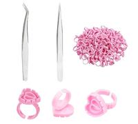 100 Pcs Flower Shape Lash Glue Cups with 2 Tweezers - Disposable Eyelash Extension Adhesive Ring Holders, Quick Blossom Pigment Trays for Professional Beauty Tools