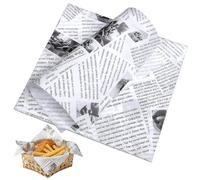 100 PCS Food Grade Wrap Paper Baking Greaseproof Sheets, Burger Wrapping Oil Proof Papers, White Old Newspaper Printing Style Food Wrapping Paper, Grease Proof Wrap Sheet for Sandwiches,Burgers,Chips