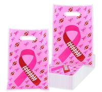 100 PCS Football Pink Ribbon Gift Bags, 9.84 x 6.5 IN Breast Cancer Awareness Goodie Bag for Women, Pink Breast Cancer Support Treat Bags