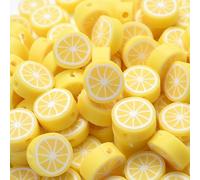 100 Pcs Fruit Polymer Clay Beads,10mm Charm Spacer Beads for Jewelry Making,Necklace, Earring and Bracelet DIY Craft Supplies,Flat Bead, Summer Jewelry Kits and Fruit Theme Accessories (Lemon)