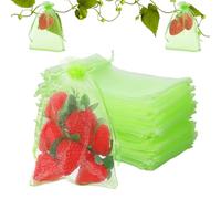 100 Pcs Fruit Protection Bags 4x6 Inch Green Strawberry Netting Cover Drawstring Mesh Bags Fruit Protectors Pest Barrier for Tomato Mango Blueberry Fruits Trees Veggies Garden
