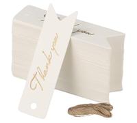 100 Pcs Gift Tags, 7x2cm, Paper Tags with 20m String for Presents, Thank You Tags for Favors Wedding, Black White Brown Price Label, Kraft Label for DIY Tag Birthday Party Decorations, 300gsm (White)