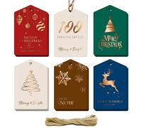100 PCS Gift Tags, Gold Foil Design Christmas Wrap Tags with 33 Feet Rope, Xmas Holiday Name Tag Labels for DIY Arts Crafts Packaging, Xmas Presents, Winter Party Decoration