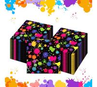 100 Pcs Glow Party Napkins - Neon Birthday Rainbow Disposable Paper Tissue Napkins for Musical Leaf Soccer Party Decorations Supplies Glow in The Dark Parties, Music Festivals, Graduation, BBQs