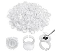 100 Pcs Glue Rings for Eyelash Extensions Disposable Plastic Lash Glue Holder Volume Lashes Quick Blossom Pigment Ring Cups-White