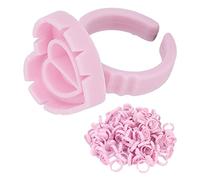 100 Pcs Glue Rings, Lash Glue Ring Pink Lash Glue Holder Flower Glue Rings Plastic Makeup Glue Holder Quick Blossom Cups for Eyelash Extension,Pink