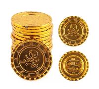 100 Pcs Gold Coins,Plastic Treasure Fake Money Toy Pirate Replica Spanish Doubloons Hunt Game Coins Pretend for Pirate Party Decorations, Games