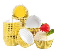 100 Pcs Gold Cupcake Cases, Metallic Foil Lined Muffin Wraps Cases for Baking-Disposable Baking Cups on Weddings Birthdays Party
