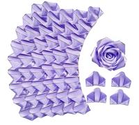 100 Pcs Gold Edge Silk Ribbon Rose Petals Pre-Made Glitter Shimmering Flowers for DIY Bouquets,Half-Finished Crafted Shining Forever Flower For Weddings Anniversaries (Shining Light Purple)