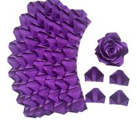 100 Pcs Gold Edge Silk Ribbon Rose Petals Pre-Made Glitter Shimmering Flowers for DIY Bouquets,Half-Finished Crafted Shining Forever Flower for Weddings Anniversaries (Shining Dark Purple)