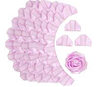 100 Pcs Gold Edge Silk Ribbon Rose Petals Pre-Made Glitter Shimmering Flowers for DIY Bouquets,Half-Finished Crafted Shining Forever Flower For Weddings Anniversaries (Shining Rose Pink)