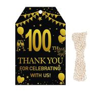 100 Pcs Gold Foil Thank You Tags with String Gift Wrap Tags for Birthday Party Anniversary Celebration Party (100th)