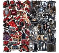 100 Pcs Gothic Stickers Set, Goth Stickers for Adults, Witchy Aesthetic Vinyl Decals with Dark Roses, Crystal Balls & Spell Books for Journaling, Scrapbooking, Laptop, Phone Case Decoration