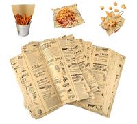100 Pcs Greaseproof Paper Sheets, Burger Paper Sheets, 25 X 25 cm Retro Newspaper Printing Style Food Wrapping Papers, Safe Greaseproof Deli Wrap Papers for Sandwiches,Burgers,Chips,Bread