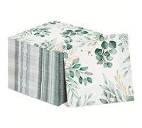 100 Pcs Greenery Eucalyptus Paper Napkins 6.5 x 6.5 Inch Folded