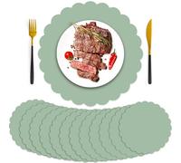 100 Pcs Greenery Paper Placemats 13 Inch Sage Green Disposable Scalloped Place Mats Decorative Round Table Placemats for Birthday Wedding Bridal Shower Baby Shower Banquet Tea Party Supplies