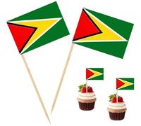 100 Pcs Guyana Flag Guyanese Toothpick Flags, Cocktail Picks Mini Stick Cupcake Toppers Country Picks Party Decoration Celebration Cocktail Food Bar Cake Flags