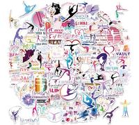 100 PCS Gymnastics Stickers for Water Bottles & Laptops - Girls Gymnast Decals, Waterproof Vinyl, Beam Bars Vault Floor Poses, Quotes & Silhouettes, Team Gifts & Party Favours