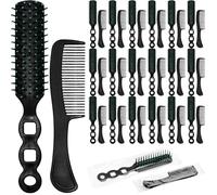 100 Pcs Hair Brush Combs Set Bulk for Homeless Individually Wrapped Detangling Hair Brushes 50 and Hair Combs 50 for Women Men Travel Hotel Nursing Charity, Black