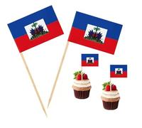 100 Pcs Haiti Flag Haitian Toothpick Flags, Cocktail Picks Mini Stick Cupcake Toppers Country Picks Party Decoration Celebration Cocktail Food Bar Cake Flags