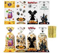 100 Pcs Halloween Cellophane Bags, Halloween Sweet Treat Bags with Transparent Cellophane, Trick or Treat Pumpkin Spider Design, Twist Tieor for Cookies Biscuit Candy Goodie Gifts Jewelry Party Favor