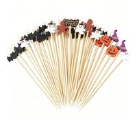 100 Pcs Halloween Cocktail Sticks,Pumpkin Ghost Bat and Spider Halloween Cake Decorations,Wooden Halloweens Food Toppers,for Cupcakes,Snacks,Fruit Cake Decor Halloweens Spoof Party Decoration Supplies