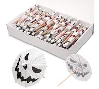 100 Pcs Halloween Ghost Drink Umbrellas, Colorful Paper Little Umbrellas for Drinks, Cocktail Picks Fruit Cupcake Topper Sticks for Summerween Party Decorations