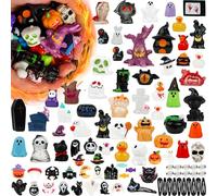 100+pcs Halloween Mini Resin Figures 75 Styles Tiny Resin Animals Small Figures to Hide mini Halloween Ornaments Miniatures Bulk for Halloween Party Favors Garden Dollhouse Decor (Classic Halloween)