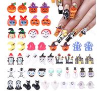 100 Pcs Halloween Resin Nail Charms, Mix Random Style Mini Figurines 3D Resin Cute Ghost Pumpkin Halloween Nail Art Charms Funny Hallowmeen Ghost Pumpkin Cat for Hallows' Day Nail Art DIY