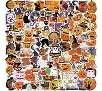 100 Pcs Halloween Stickers, Vinyl Waterproof Holiday Party Day Stickers Pack for Laptop,Water Bottle, Crafts Scrapbooking, Funny Cartoon Pumpkin Theme Decals for Children Kids Teens Aldult