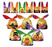 100 Pcs Halloween Sweet Bags, Halloween Party Bags Fillers, 6 Patterns, Bunny Ears Design, Perfect for Hallowee Parties and Trick or Treating, Small Toy Candy Snack Biscuit Favor Supplies