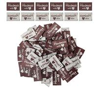 100 PCS Hand Made with Love Labels, Embroidered Handmade Labels, Personalized Sewing Tags for Clothes Quilt DIY Craft