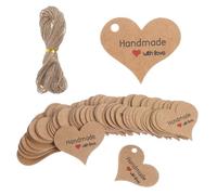 100 PCS Handmade with Love Tags, Heart-Shaped Hand Made with Love Labels with 32 Ft Jute Twin, Brown Mini Gift Tags for Present Wrapping, DIY Crafts, Wedding, Birthday Party Favors