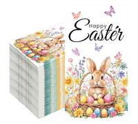 100 PCS Happy Easter Guest Napkins Easter Bunny Floral Paper Napkin 3 Ply Disposable Rabbit Egg Flower Decorative Hand Towels for Bathroom Spring Party Dinner Table Decor Home Kitchen Supplies