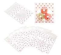 100 Pcs Heart Cookie Bags Cookie Bag Clear Bags for Sweets Small Clear Heart Bags Red Valentines Cookie Bags Self Sealing Goodies Bags Resealable Treat Bags for Snack, Candy, Sandwich, Gift