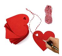 100 pcs Heart Shaped Kraft Paper,Kraft Paper Gift Tags,Blank Labels,Red Love Label Tag,Thick Red Heart Shaped Gift Tag with 10m Twine,Wedding Labels,Valentine's Day Tags for Arts Craft,Luggage Label